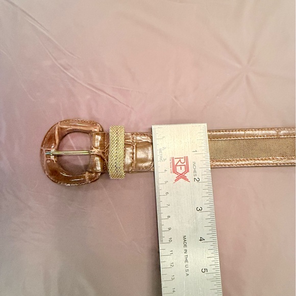Vintage Anne Klein Brown Leather Gold Mesh 1.5” Belt Size Large - Picture 5 of 8